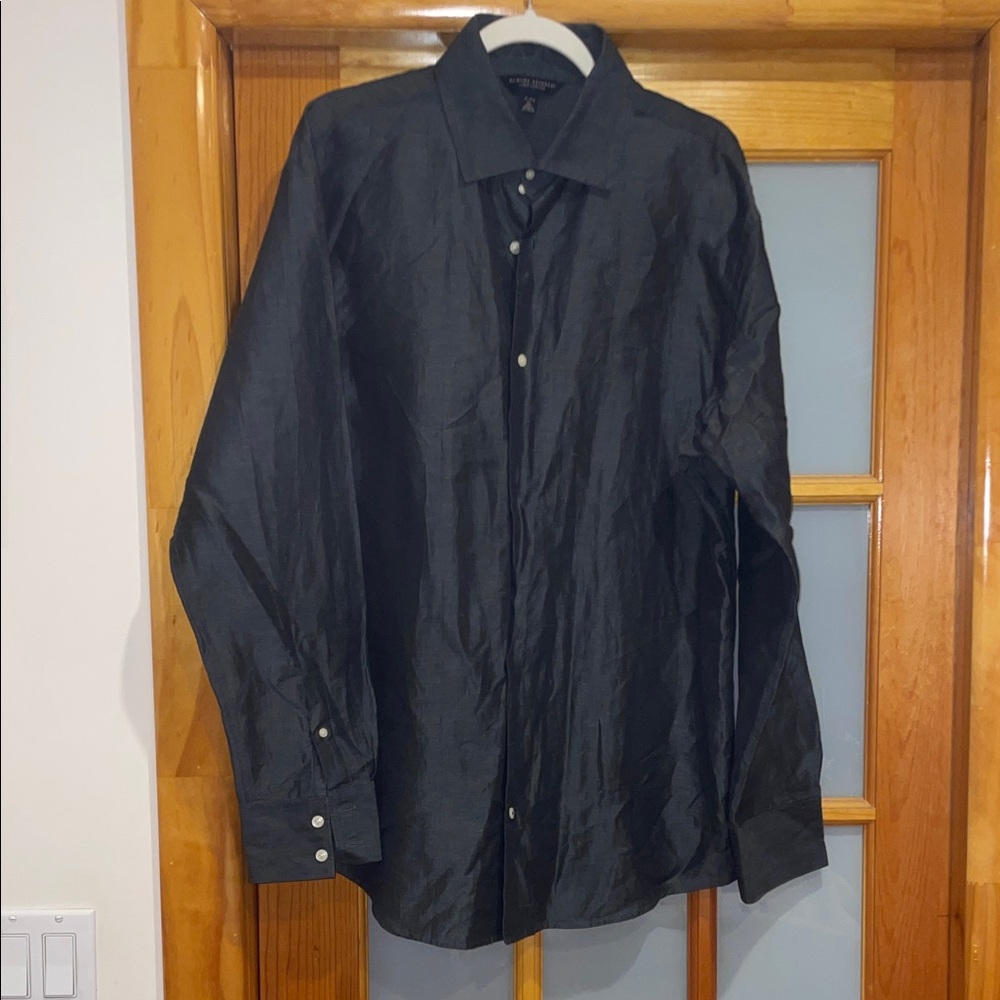 Men's Grey/blue Button-Down long sleeve shirt